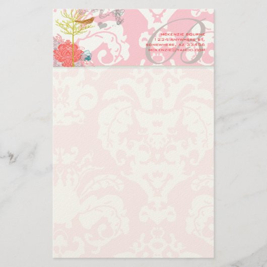 モノグラムヴィンテージ鳥ミュージカルダマスク文房具 便箋 (正面)