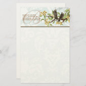 モノグラムヴィンテージ鳥黄花文房具 便箋 (正面/裏面)