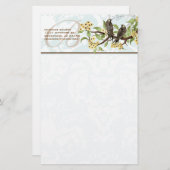 モノグラムヴィンテージ鳥黄花文房具 便箋 (正面/裏面)