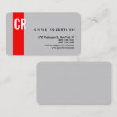 モノグラム丸いコーナーグレーレッドビジネスカード 名刺 (正面/裏面)