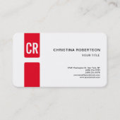 モノグラム丸コーナー赤白モダン 名刺 (正面)