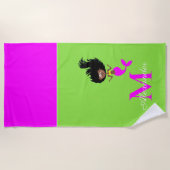 モノグラム人魚アフリカ系アメリカ人ブラウンブラックガール ビーチタオル (正面)