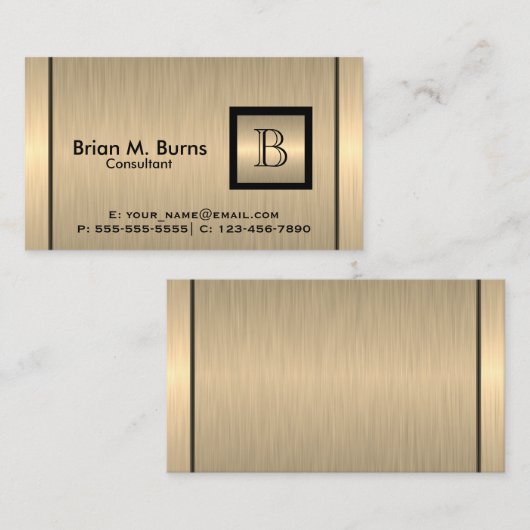 モノグラム付きエグゼクティブ金ゴールドブラシスチール 名刺 (正面/裏面)