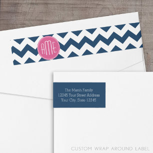 モノグラム付きシェブロン模様 – ネイビーマゼンタ ラップアラウンドラベル