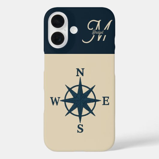 モノグラム付きネイビーブルーコンパス ビージュコースト Case-Mate iPhoneケース (裏面)