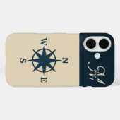 モノグラム付きネイビーブルーコンパス ビージュコースト Case-Mate iPhoneケース (裏面 (横))