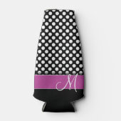 モノグラム付きピンクとブラックの水玉模様パターン ボトルクーラー (正面)