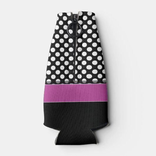 モノグラム付きピンクとブラックの水玉模様パターン ボトルクーラー (裏面)