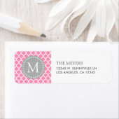 モノグラム付きピンクと白のモロッコのパターン ラベル (インサイチュ)