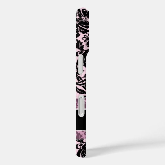 モノグラム付きピンクと黒のダマスクパターン Case-Mate iPhoneケース (裏面 / 右)