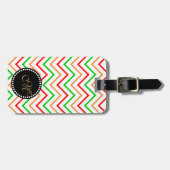 モノグラム付きピンク色オレンジ色の緑のシェブロンパターン ラゲッジタグ (正面横)