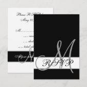 モノグラム付きブラックホワイトの結婚式出欠確認カード 出欠カード (正面/裏面)