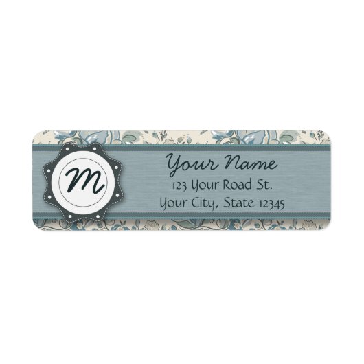 モノグラム付きブルーとクリームバラ ラベル (正面)