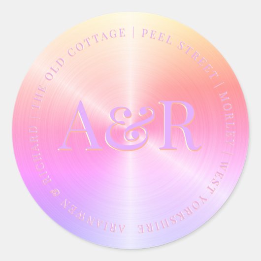 モノグラム付きレインボーパールエンベロープステッカー ラウンドシール (正面)