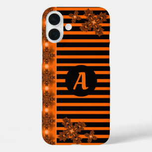 モノグラム付きレトロスタイルのアルデコフラワーズ iPhone 16 PLUSケース