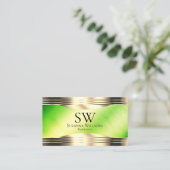 モノグラム付き明るい緑縁どの大理石金ゴールド 名刺 (スタンド正面)