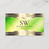 モノグラム付き明るい緑縁どの大理石金ゴールド 名刺 (正面)
