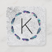 モノグラム付き星の羽毛パターン スクエア名刺 (正面)