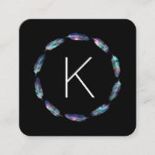 モノグラム付き星の羽毛パターン スクエア名刺 (正面)