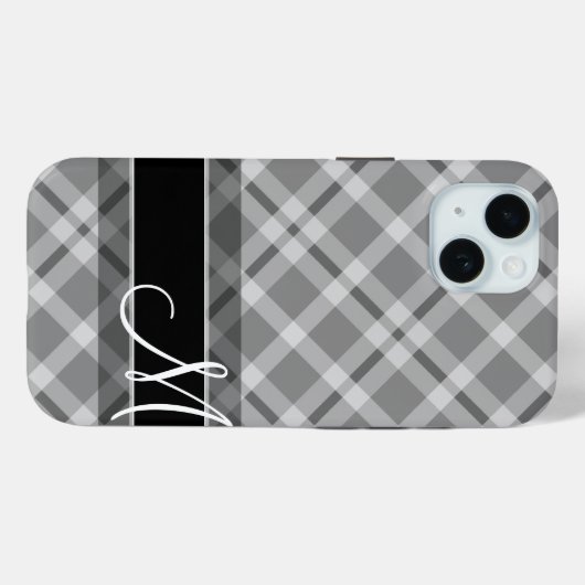 モノグラム付き格子模様 – 白黒灰色 Case-Mate iPhoneケース (裏面 (横))