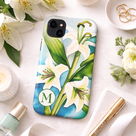 モノグラム付き水彩白ゆり Case-Mate iPhoneケース