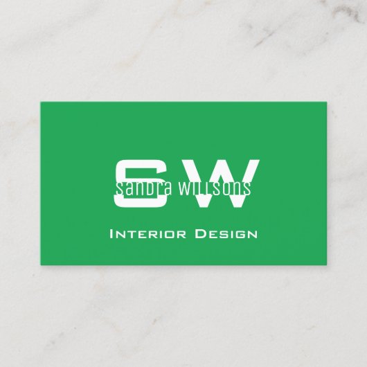 モノグラム付き無地シンプル草の緑と白い 名刺 (正面)