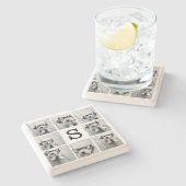 モノグラム付き白黒写真コラージュ ストーンコースター (横)