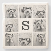 モノグラム付き白黒写真コラージュ ストーンコースター (正面)