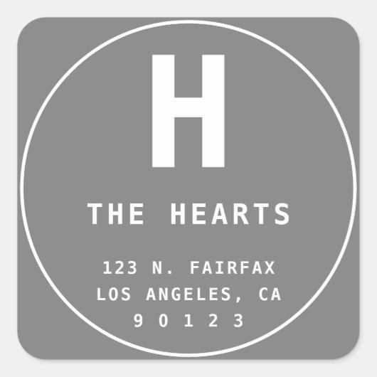 モノグラム付き編集可能な返送先住所 | グレー スクエアシール (正面)