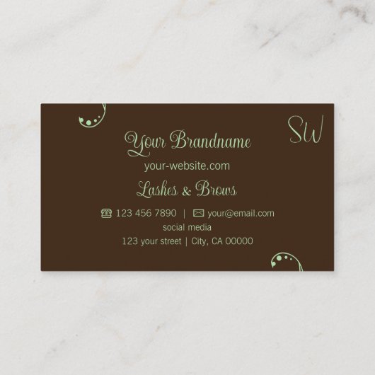 モノグラム付き薄いモダン緑と華美茶色 名刺 (裏面)