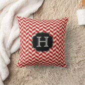 モノグラム付き赤ヘリンボーンシェブロンパターン クッション (ブランケット)