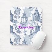 モノグラム付き青と白の陶器のパターン マウスパッド (マウス)