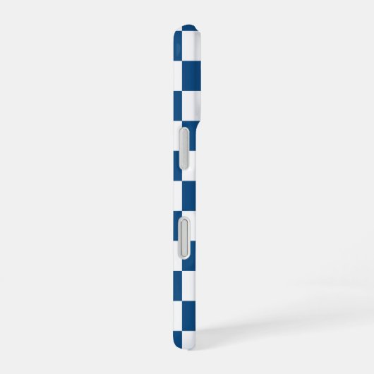 モノグラム付き青市松模様に白パターン iPhone 16ケース (右側面)