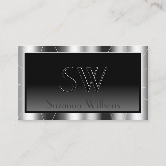 モノグラム付き高貴シルバーフレーム黒グラデーション 名刺 (正面)