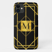 モノグラム付き黒のアートデオ幾何金ゴールドリーフ Case-Mate iPhoneケース (裏面)