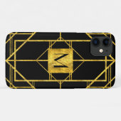 モノグラム付き黒のアートデオ幾何金ゴールドリーフ Case-Mate iPhoneケース (裏面(横))