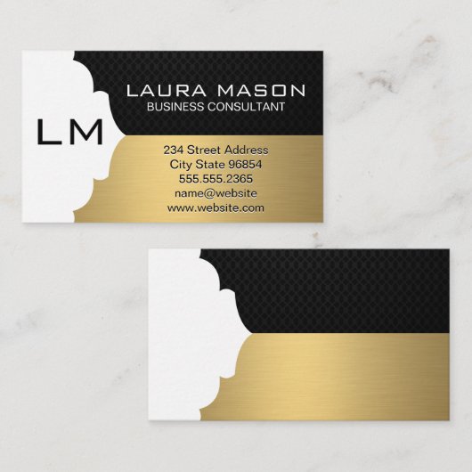 モノグラム企業の付き金ゴールドブラシ付きブラックメッシュ 名刺 (正面/裏面)