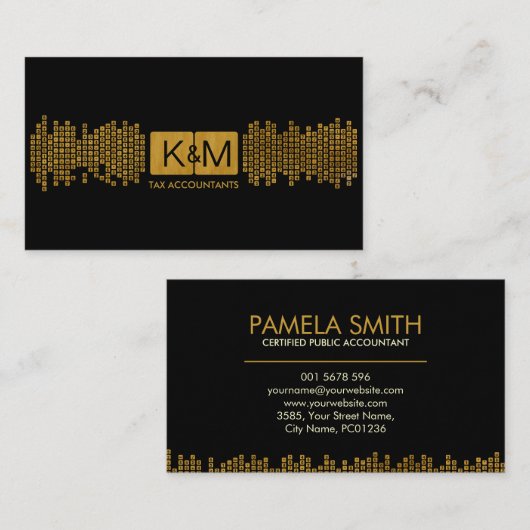 モノグラム会計会社 – ブラックと金ゴールド 名刺 (正面/裏面)