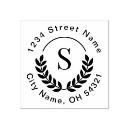 モノグラム伝統的イニシャルローレル差出人住所 ラバースタンプ