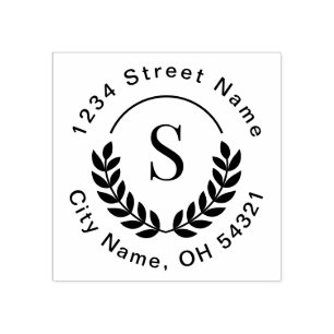 モノグラム伝統的イニシャルローレル差出人住所 ラバースタンプ