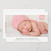 モノグラム伝統的ガール写真誕生のお知らせ 招待状 (正面/裏面)