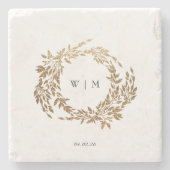 モノグラム伝統的クレストクラシックエレガントな結婚式 ストーンコースター (正面)