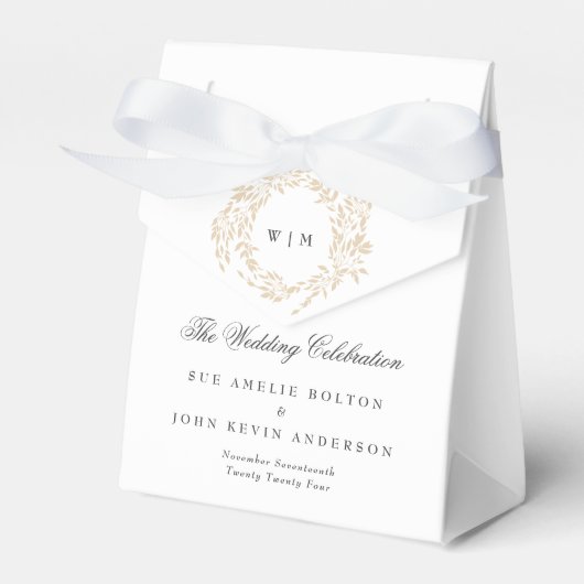 モノグラム伝統的クレストクラシックエレガントな結婚式 フェイバーボックス (正面サイド)