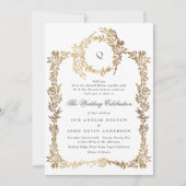 モノグラム伝統的クレストクラシックエレガントな結婚式 招待状 (正面)