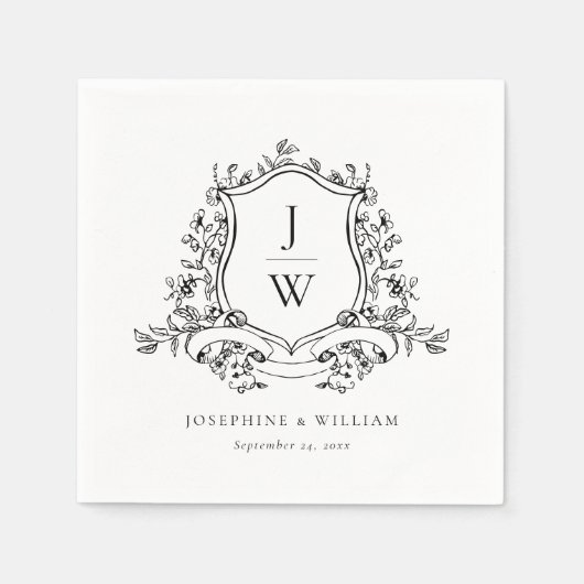 モノグラム伝統的クレストフローラエレガントな結婚式 スタンダードカクテルナプキン (正面)