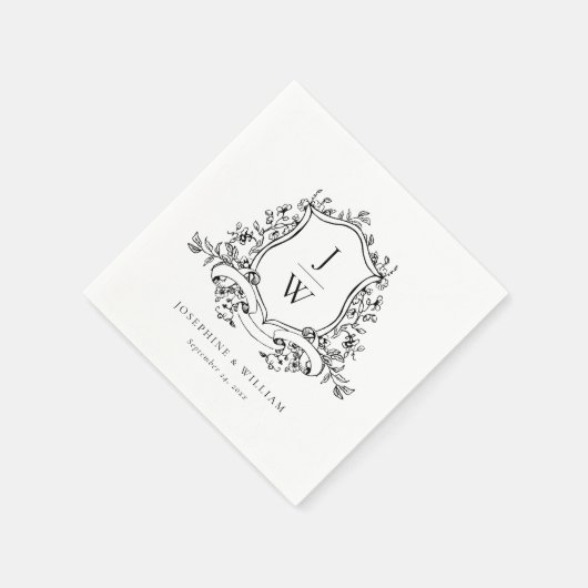 モノグラム伝統的クレストフローラエレガントな結婚式 スタンダードカクテルナプキン (角)