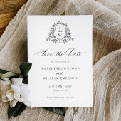 モノグラム伝統的クレストフローラエレガントな結婚式 セーブザデート