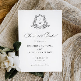 モノグラム伝統的クレストフローラエレガントな結婚式 セーブザデート