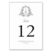 モノグラム伝統的クレストフローラエレガントな結婚式 テーブルナンバー (裏面)