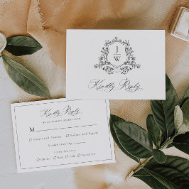 モノグラム伝統的クレストフローラエレガントな結婚式 出欠カード